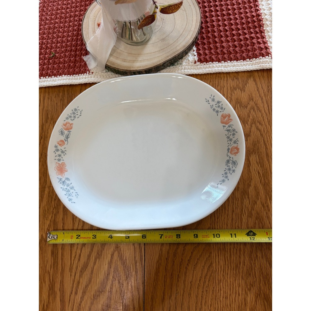 Corelle Apricot Grove Oval Serving Platter 12 inch Peach Floral White Corning